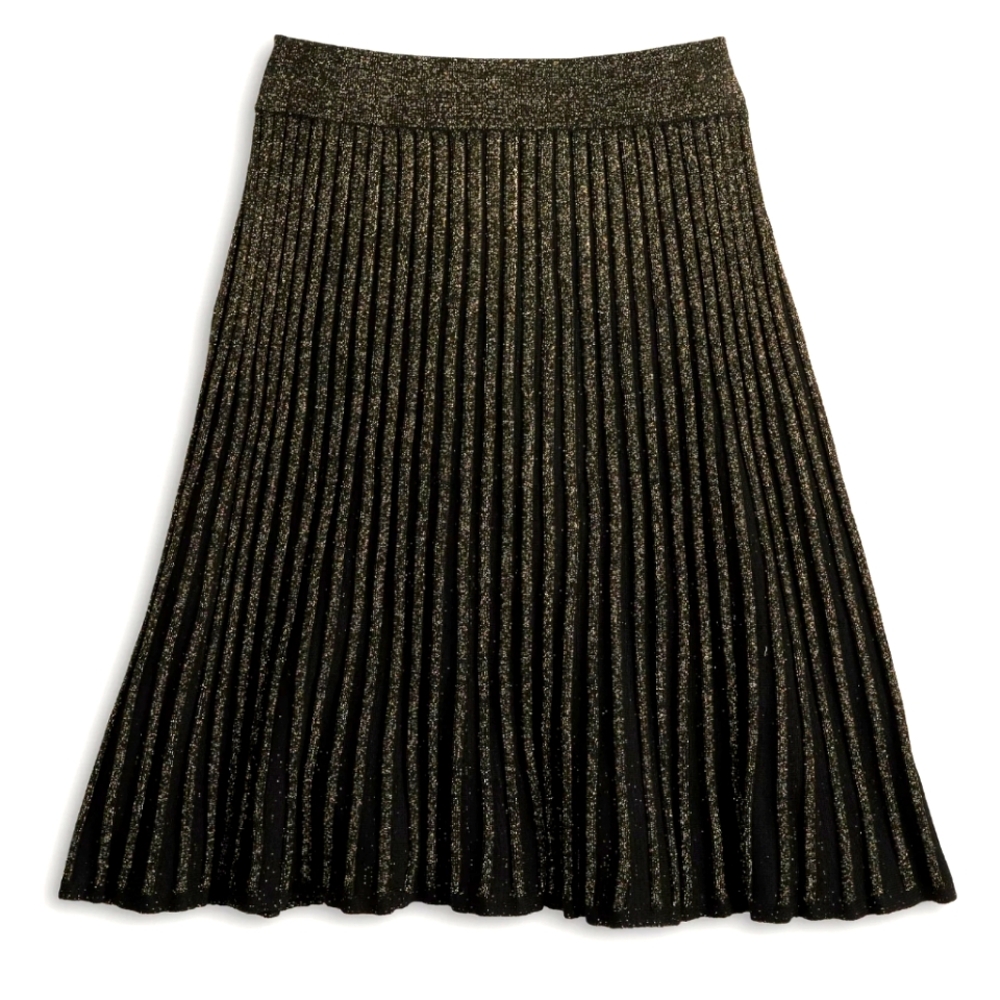 NWT!! Draper James Black And Gold Metallic Elegant Pleated Midi Skirt. Size L